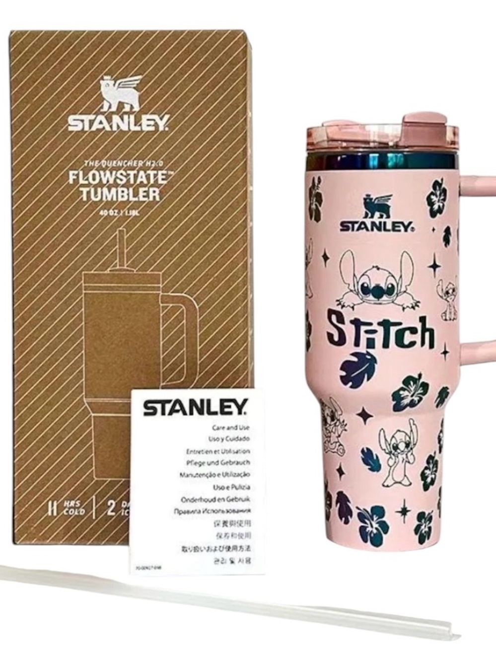 Stanley Pink Stitch Floral FlowState Tumbler with Handle Pink New